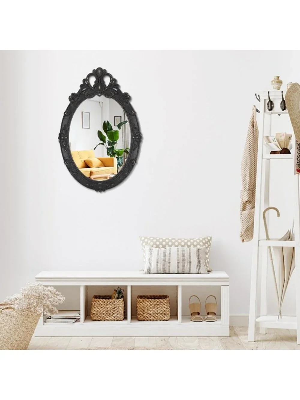 Vintage Black Oval Wall Mirror - 24